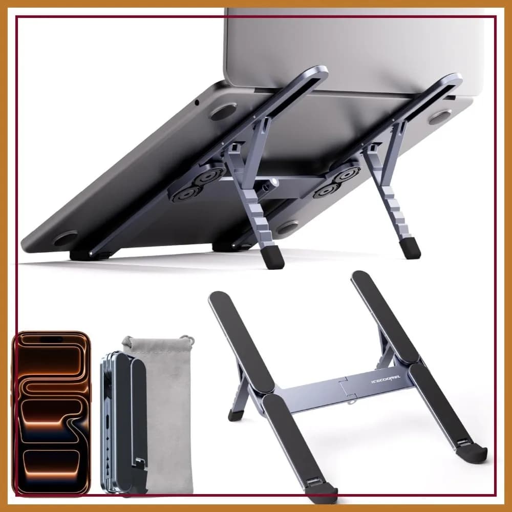 Supporto Portatile per Laptop, Rialzo Pieghevole da Scrivania, Supporto Ergonomico Regolabile a 6 Livelli, in Lega di Alluminio Compatibile con Laptop da 10-17 Pollici