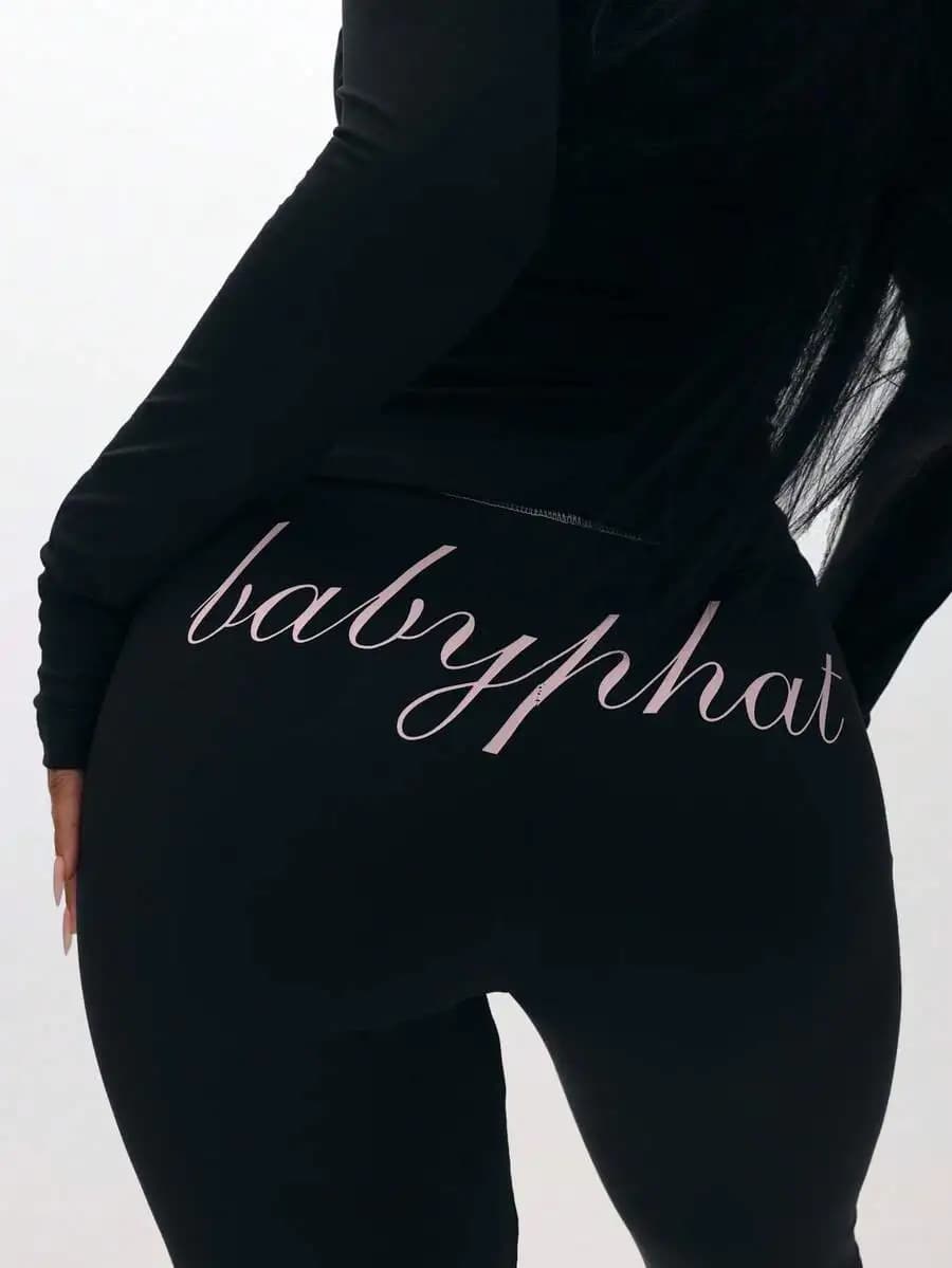Leggings a Vita Alta con Stampa Scritta - Pantaloni Yoga a Gamba Larga Elasticizzati per Uso Casual