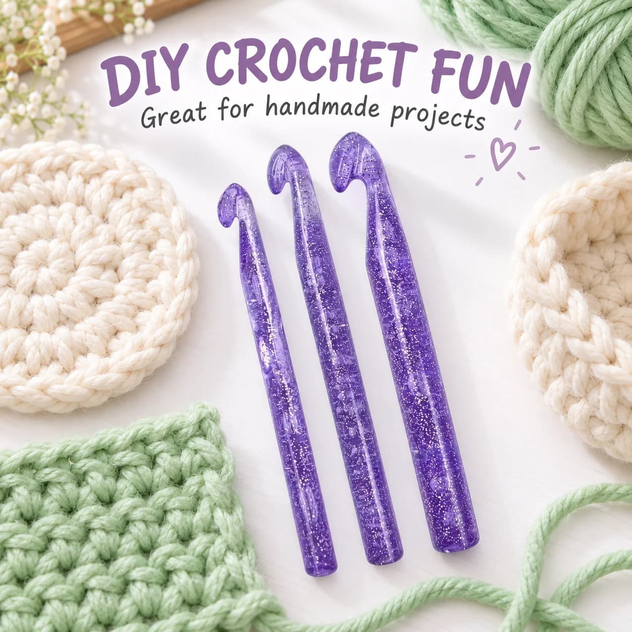 3pcs/set 10-15mm Plastic Transparent Purple Crystal Crochet Hook Wool Knitting Crochet Set Crochet Hooks for Crocheting Yarn DIY