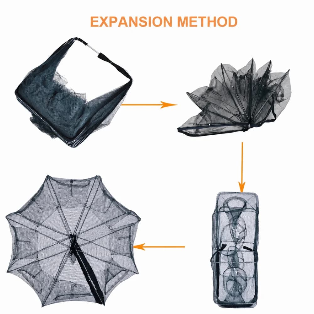 Durable Foldable Fishing Net Trap 8 Holes 16 Hooles 72*35cm Hand Cast Cage 65*24cm Fishing Trap River Fishing