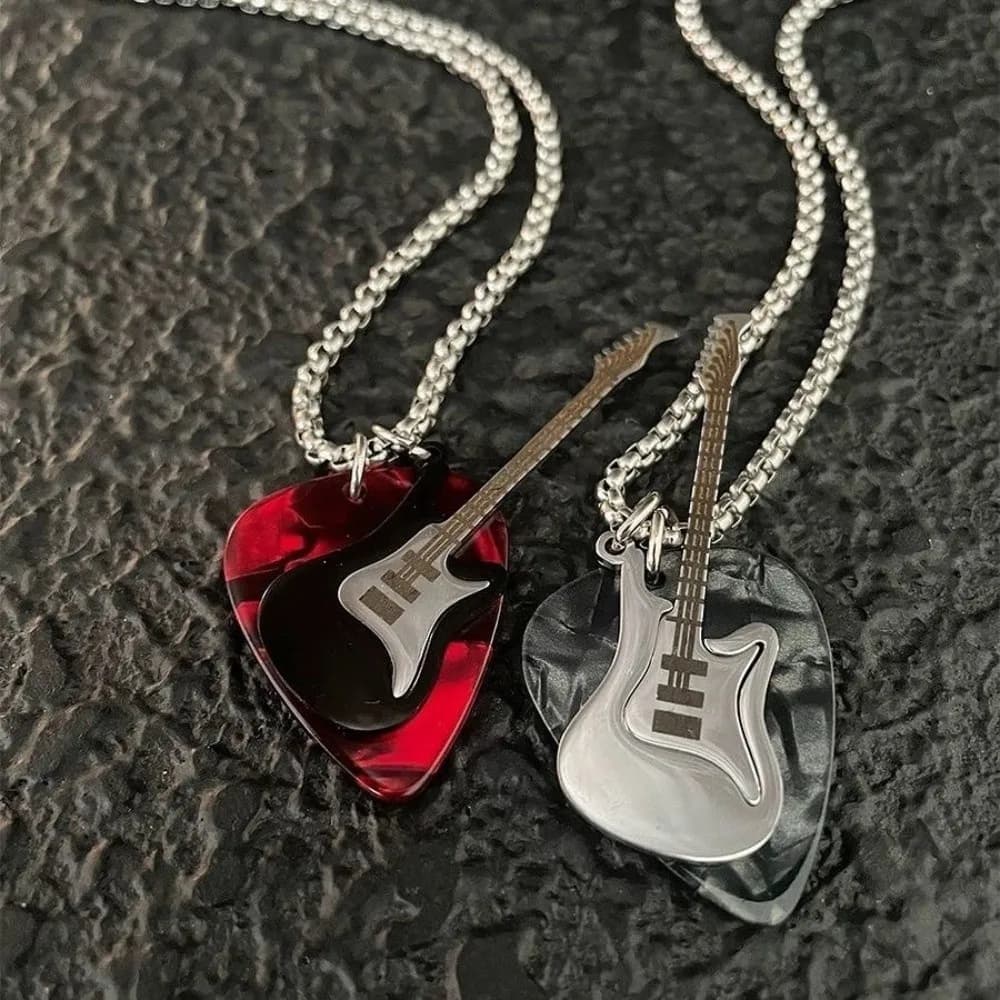 Collare di moda Hombre Plettro per chitarra Pendente Gioielli Hip-Hop in acciaio inossidabile Regalo Catena unisex Collier Accessori per donna Uomo