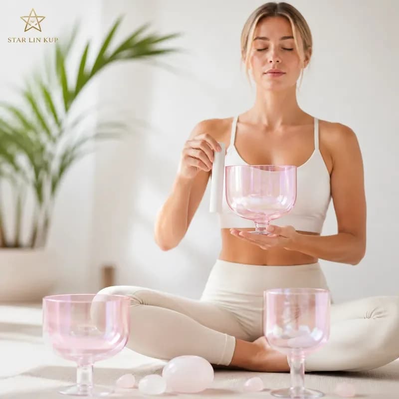 STAR LIN KUP 432Hz Pink Crystal Singing Bowl Double Headed Chalice Holy Grail Perfect Pitch Healing Meditation Sound Therapy