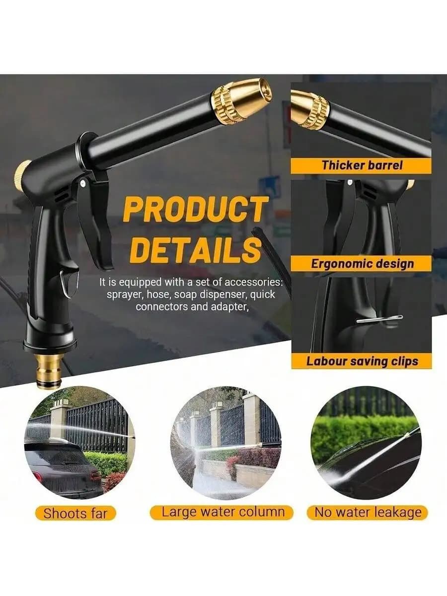 High Pressure Garden Hose Nozzle With Soap Dispenser Quick Connectors 4 Spray Patterns Heavy Duty Water Sprayer For Car Washing