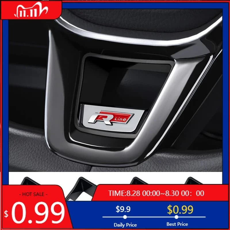 Copricerchi Senior R Rline Logo, Adesivi Decorativi per Volante Auto in ABS Cromato, Accessori per Volkswagen GTI Polo Golf Scirocco Jetta