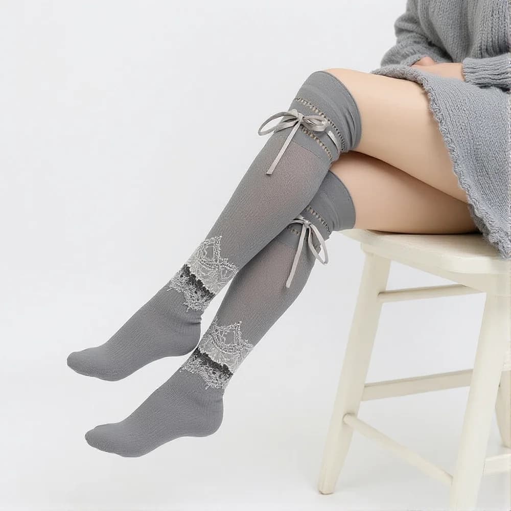 Calzini alti alla coscia stile balletto autunno inverno pizzo dolce corda stretta infilatura calzini a rete da pesca anti-inceppamento con diamanti geometrici
