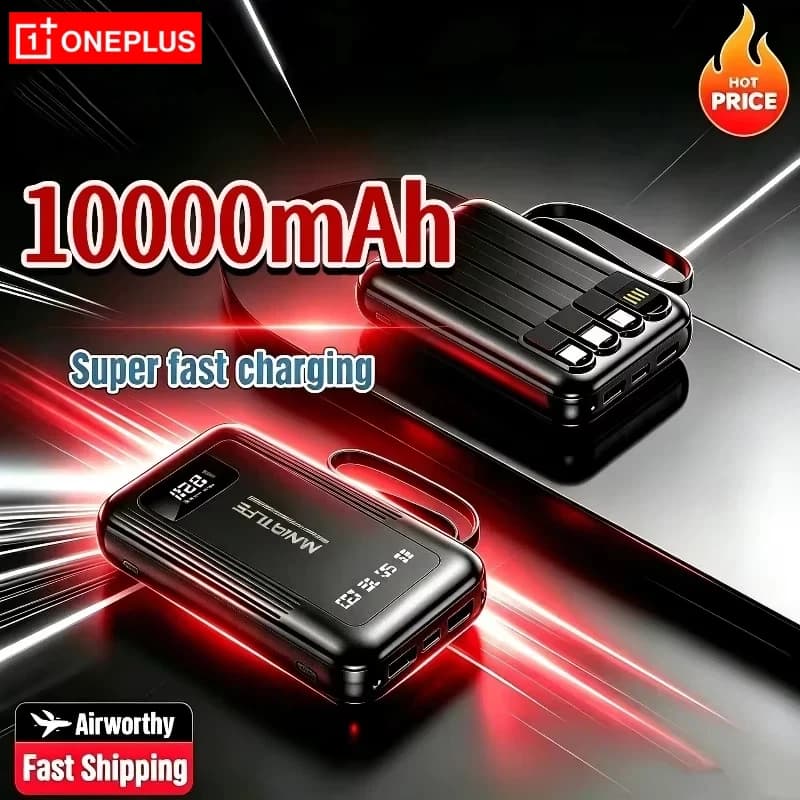 Lenovo Fast Charging Power Bank Built-in Cable Portable External Battery Pack Digital Display Multi Travel Phone Charger For IOS