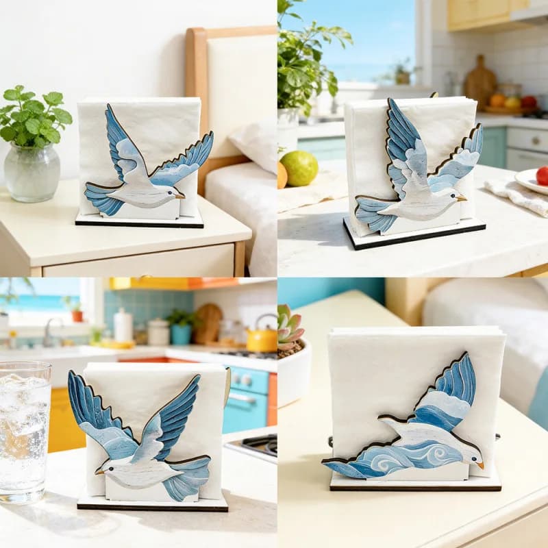 Portarotolo in Legno con Design 2D di Gabbiani Estivi per Caffetterie, Ristoranti, Bar e Decorazione Domestica - Arredo Artistico Creativo