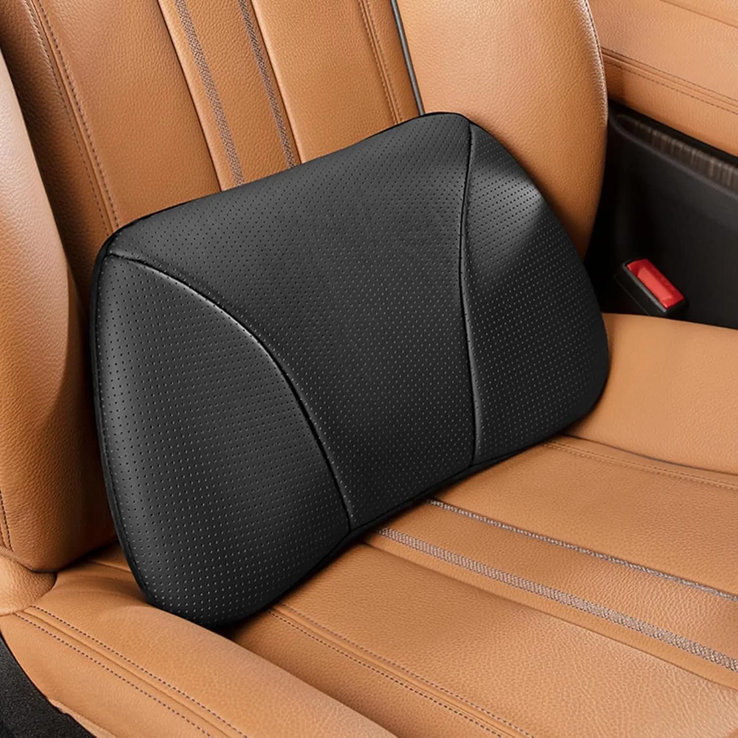 Cuscino Lombare in Vera Pelle, Supporto per il Sollievo dal Dolore alla Schiena per Auto e Ufficio, in Memory Foam, Portatile 15.5"Lx8.7"H