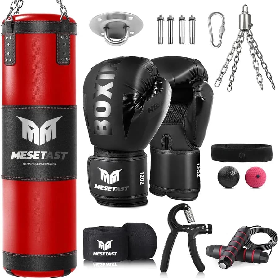 Set of 4 Foot Heavy Boxing Bags for Adults with 12 OZ Gloves, perfect for home gym workout in MMA Karate Kickboxing and Boxing Unfil