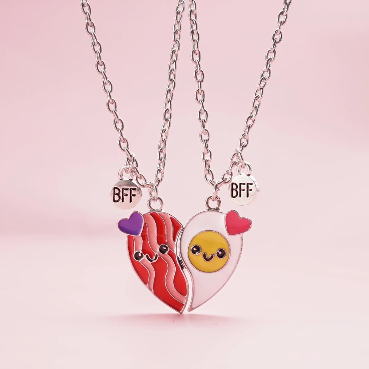 2 Pcs/Set Magnetism Heart Best Friends Pendant Necklace for Women Cute Rainbow Broken Heart Clavicle Chain BFF Jewelry Gifts