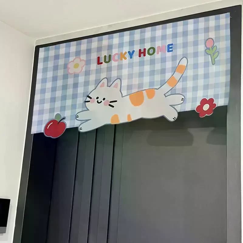Tenda per porta con design a forma di animale, autoadesiva, non perforata, decorazione per la casa, per porta, finestra, cucina, seminterrato