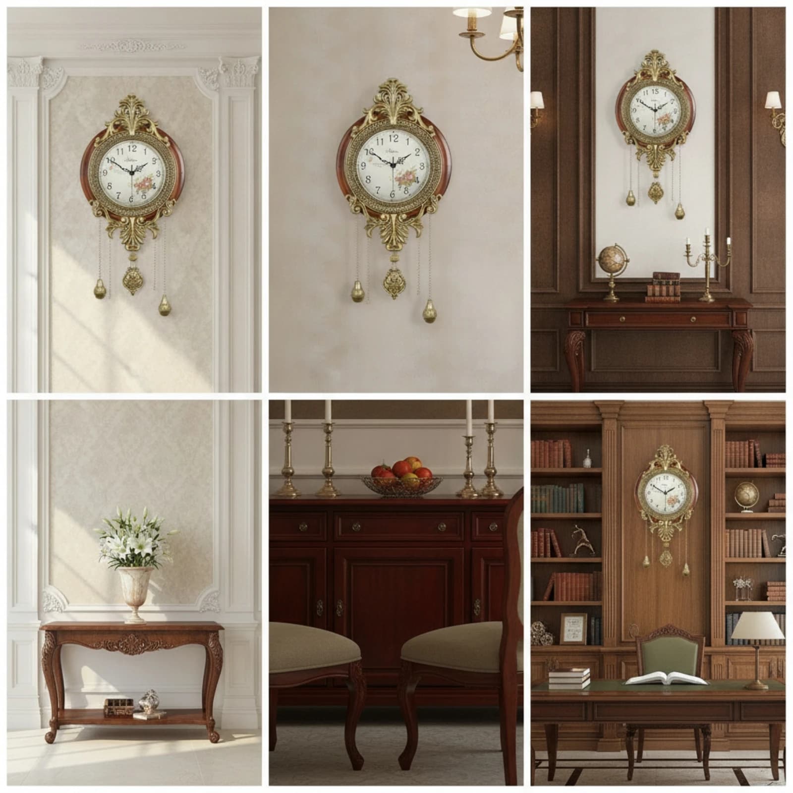 Wall Clock with Pendulum Ornate Pendulum Wall Clock Classic Quiet for Homeowners, Living Room, Bedroom