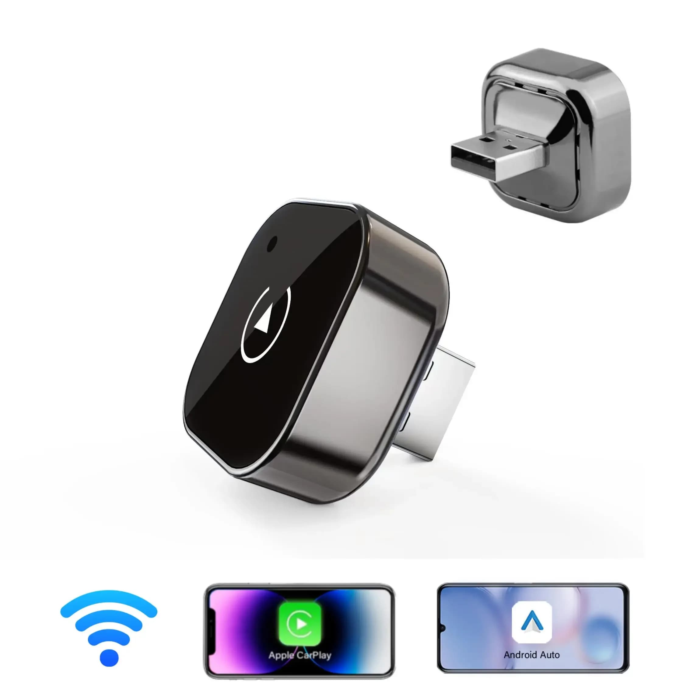 2in1 Wireless Cable Adapter for CarPlay and Android Auto, for Stereo Auto OEM with USB Dongle, Mini Box Intelligent Plug&Play, Bluetooth Connection