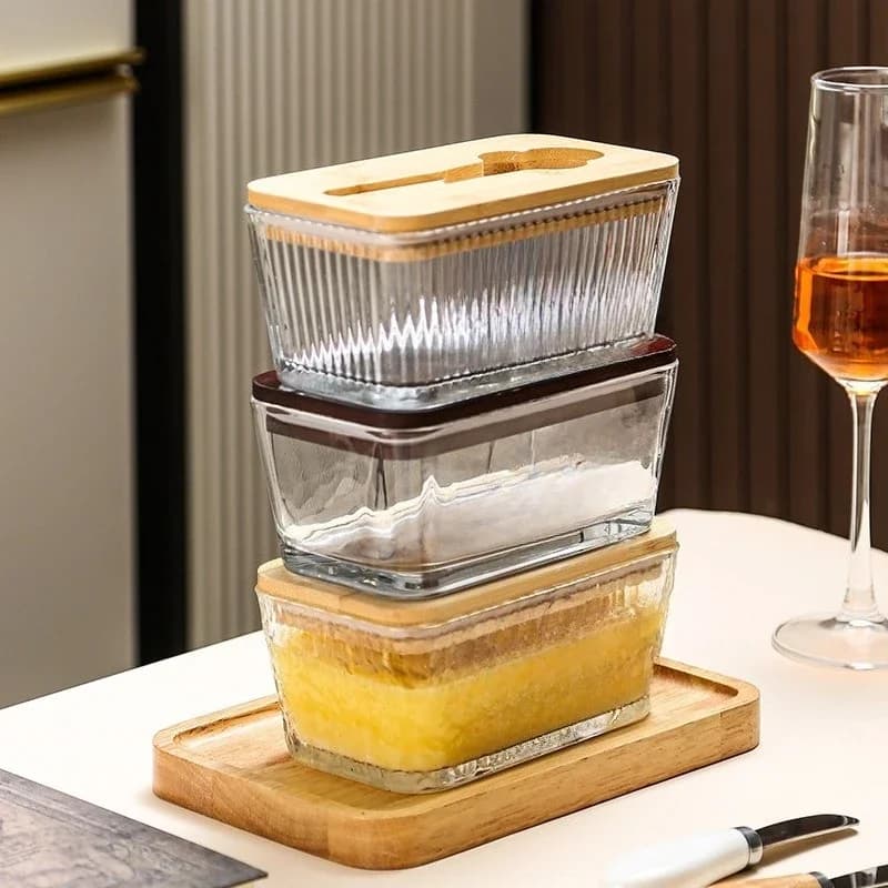 Portaburro con Coperchio e Coltello - Contenitore in Vetro Infrangibile con Guarnizione in Silicone, per Decorazione Cucina Stile Fattoria