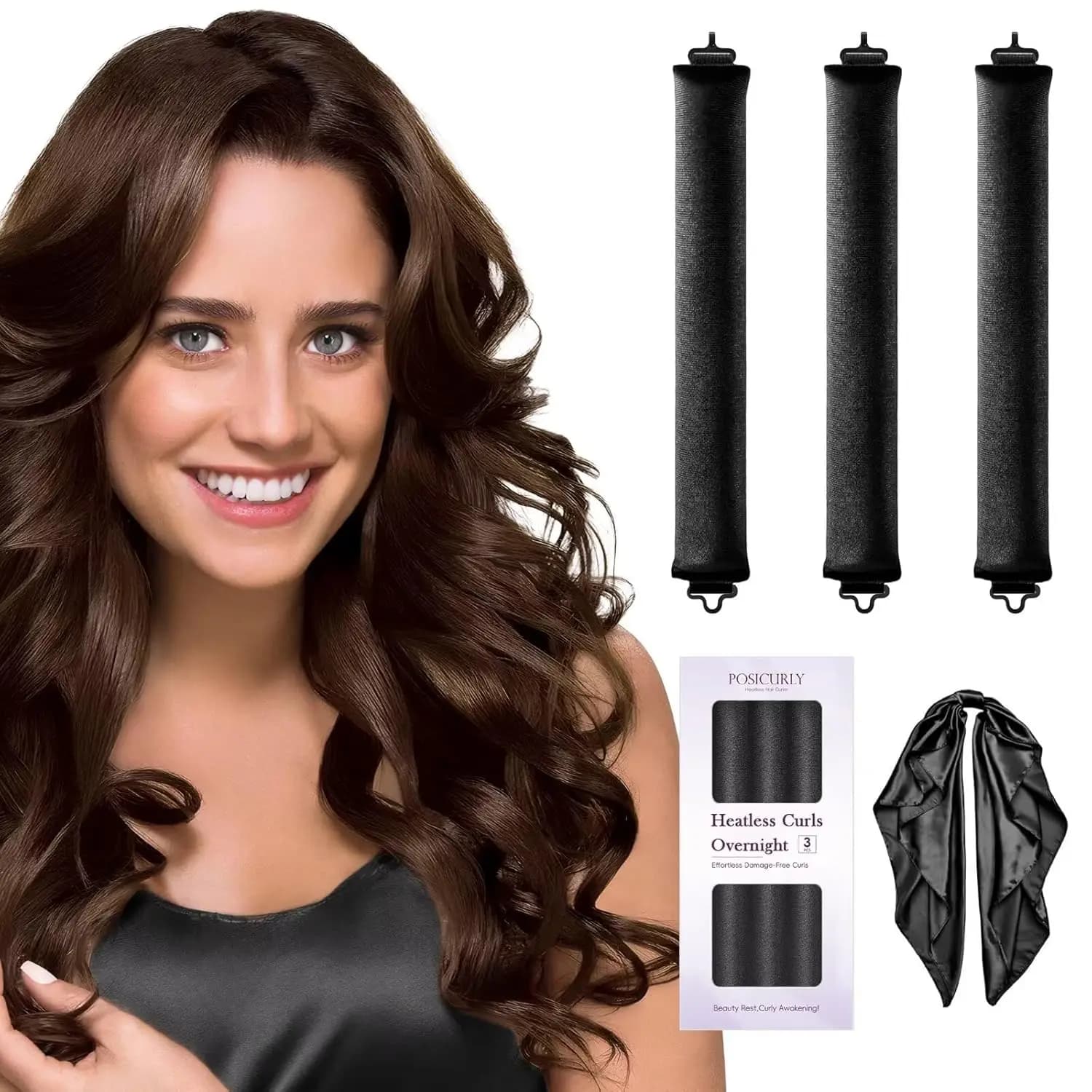 Heatless curling rod with scarf, velvet hair curlers for sleeping in the night, curls with exhaust rod with hook, hair band with silk scarf