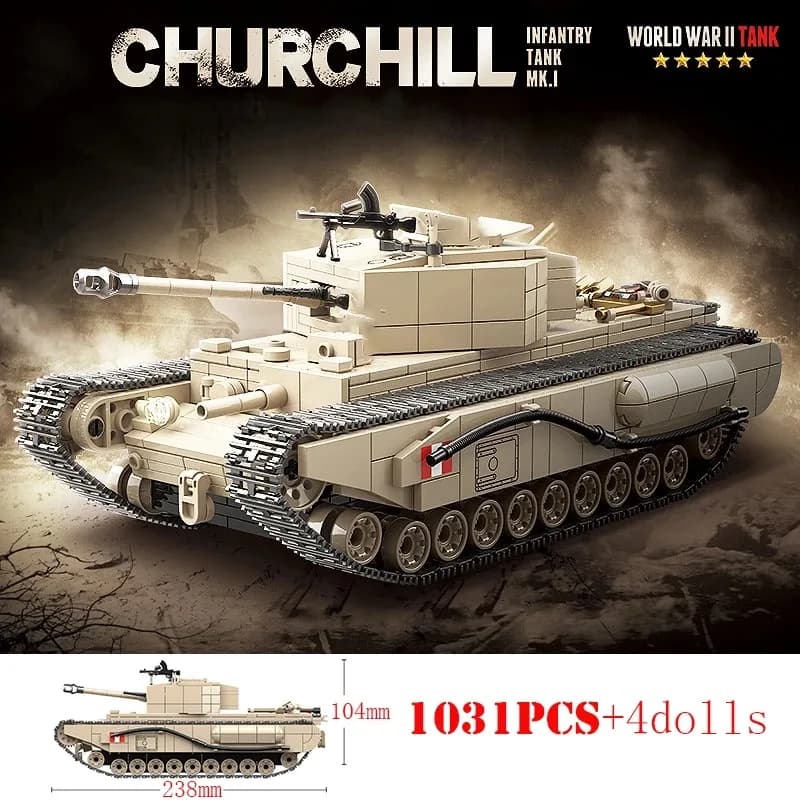 100238 Blocchi da Costruzione Carro Armato dell'Infanteria del British Army Churchill, Giocattolo per Ragazzi