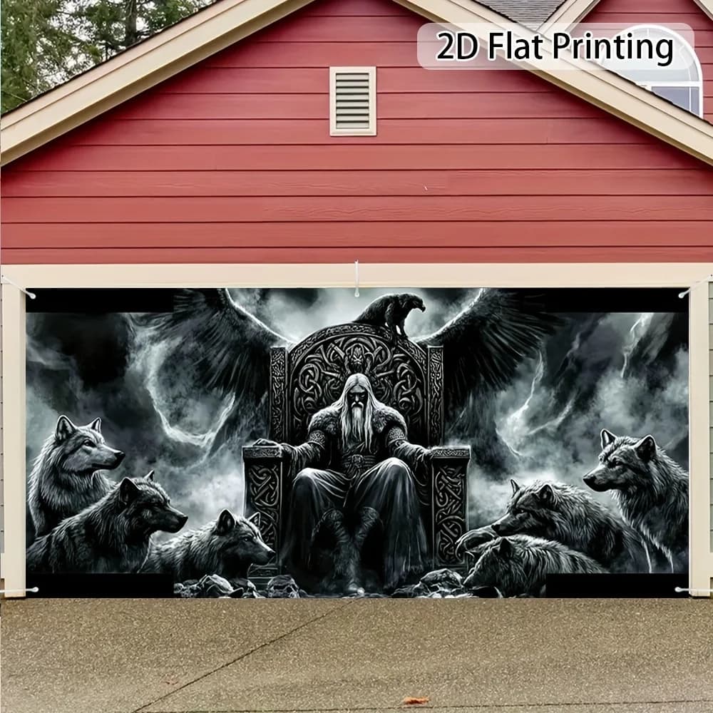 2D plane, 2D curtain, 1 piece of 2D plane Nordic god king and wolf garage curtain.XY