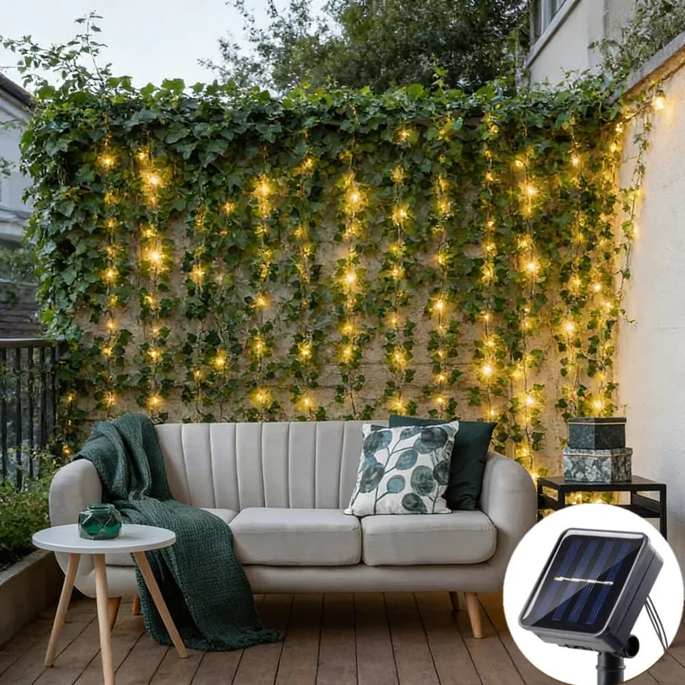 Luci a Ghirlanda per Albero di Natale, Luci Fatate Artificiali a Forma di Vite per Decorazioni Matrimoniali e Domestiche, Luci a Stringa Solari con Fiori e Foglie Verdi