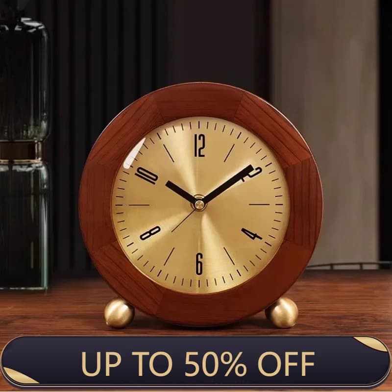 New Chinese-style Solid Wood Wall Clock TV Cabinet Bedside Clock Living Room Desktop Decoration Simple Quartz Desk Clock