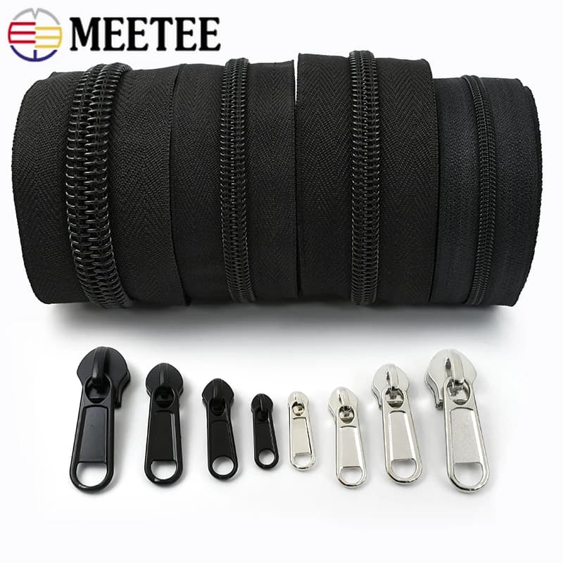 5/10M 3 # 5 # 8 # 10 # Cerniere a spirale in nylon nero 5/10 pezzi Cursore per cerniera per cucire vestiti Zip Chiusura a testa Kit di riparazione cerniera Accessorio fai da te