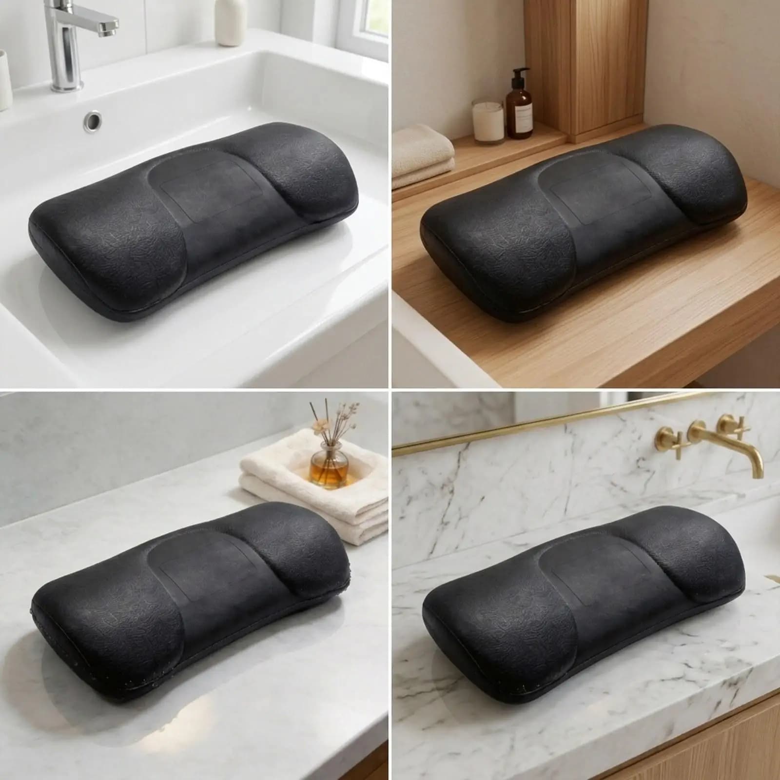 Bath Pillow Ergonomic PU Waterproof Tub Cushion Spa Neck Back Headrest Non Slip Support for Bathroom Relax