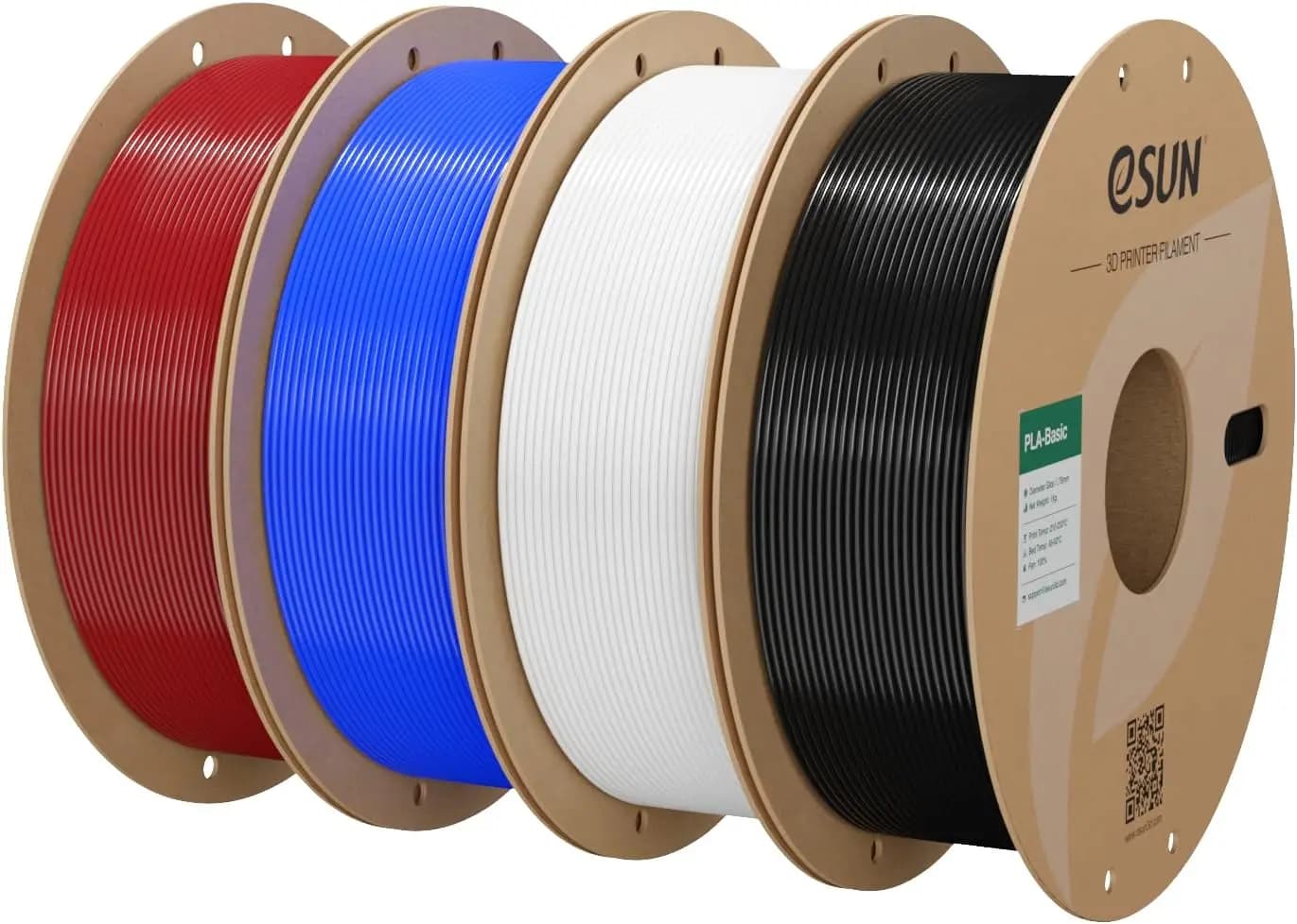 High Speed PLA 3D Printer Filament 1.75mm, 1KG Spool, 4 Pack - Fire Engine Red + Blue + Cold White + Black