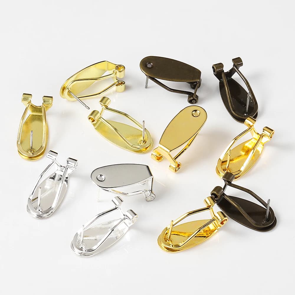 10 pz 9x20mm Orecchino Clip Base In Ottone Clip-on Orecchino Cabochon Cammeo Impostazione Orecchino Vuoto Creazione di Gioielli Componenti FAI DA TE