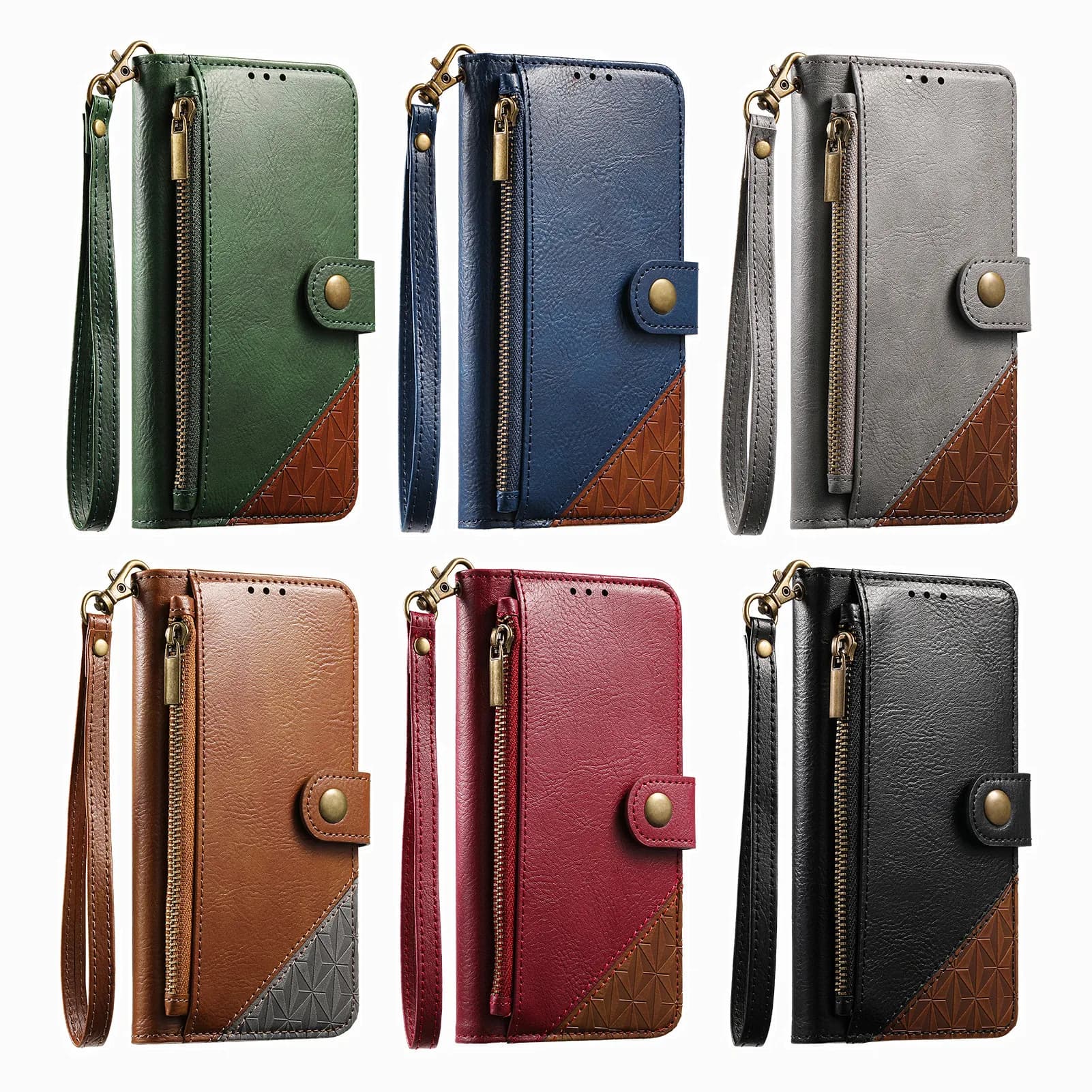 Leather Wallet Flip Case for XiaoMi Poco X8 X7 X6 X5 Pro Phone Cover Detachable Wrist Strap, Two-Tone Style