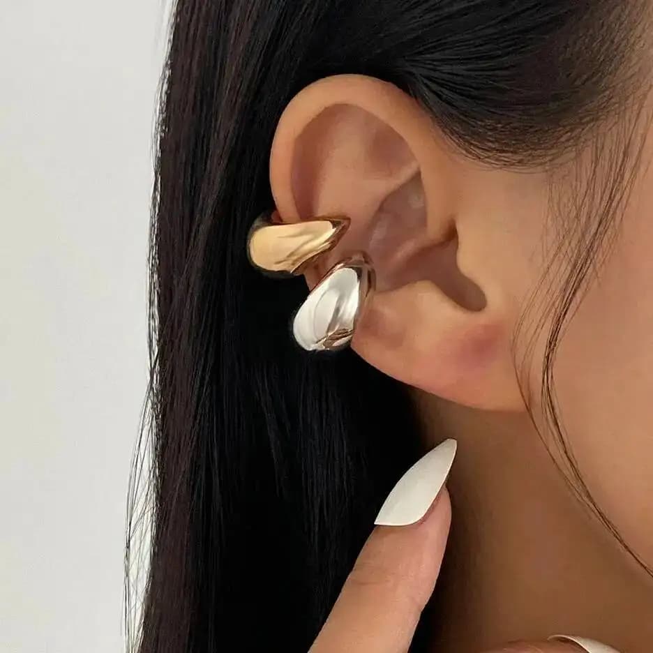 IngeSight.Z 2026 Punk Unique C-Shaped Metal Water Drop Cartilage Ear Clip Women Trendy Gold Color Earring Cuff Jewelry Gift