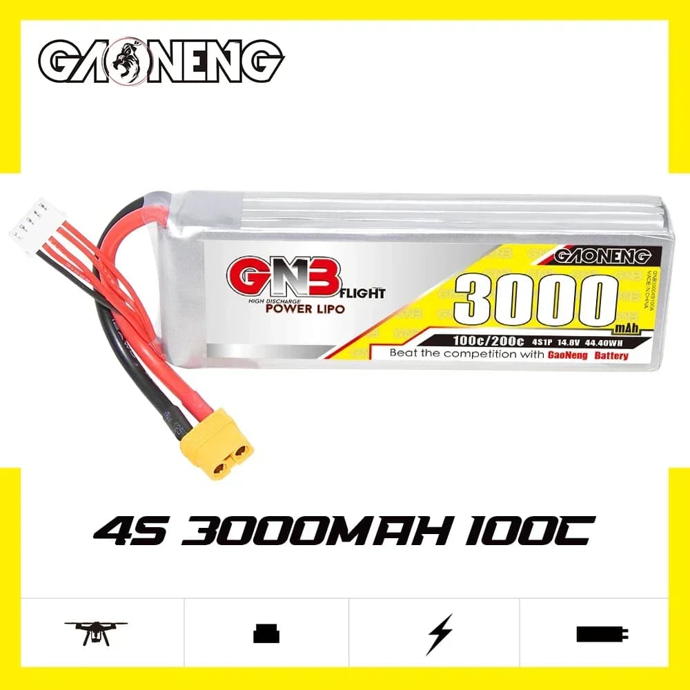 GAONENG GNB 3000mAh 4S 100C 200C 14.8V XT60 Batteria LiPo Scala 1/10 RC Modelli Hobby da 300mm a 360mm 7 pollici FPV Drone RC Barca