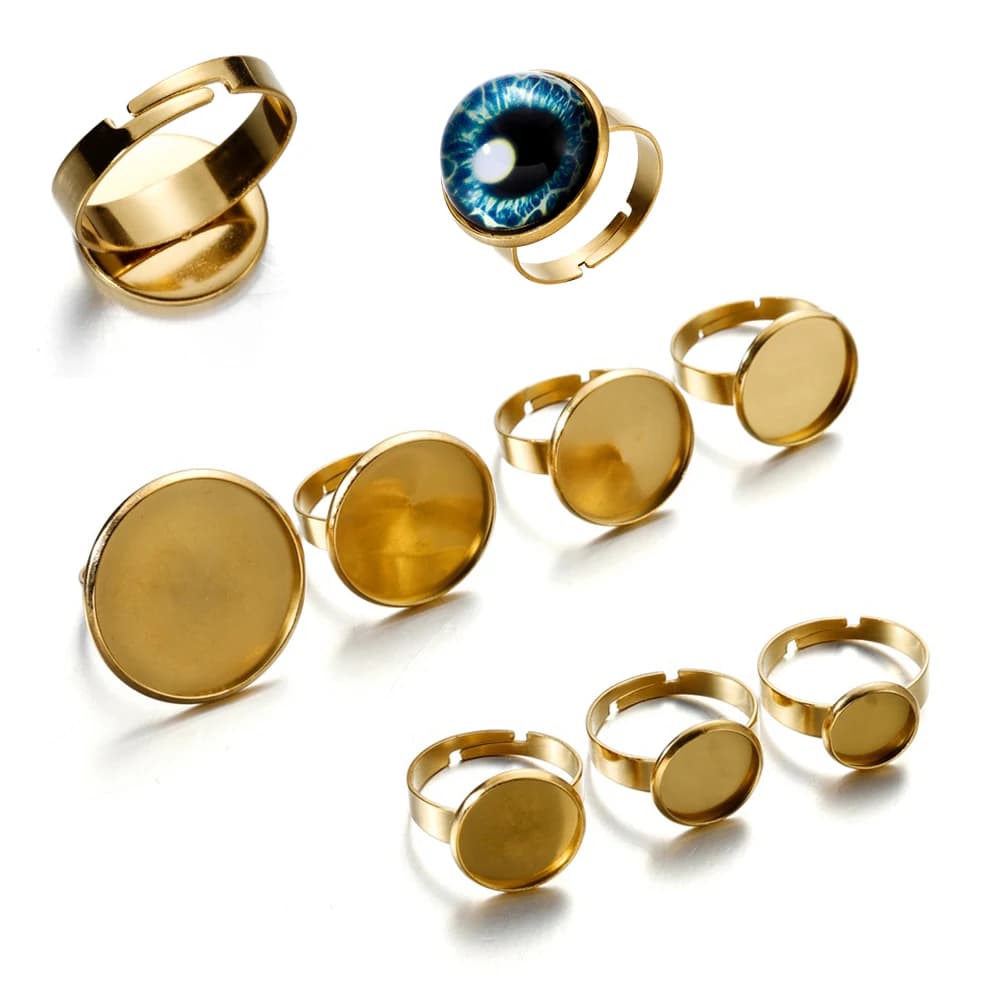 10pcs Stainless Steel Adjustable Blank Ring Base Glass Cabochons Cameo Tray for DIY Ring Jewelry Making Accessories Wholesale