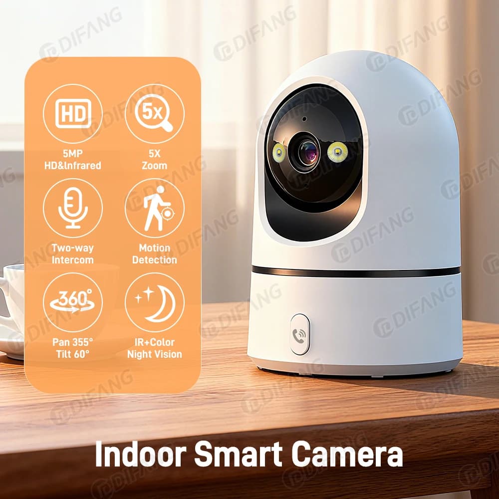 DIFANG 5MP Videochiamata Baby Monitor WiFi Telecamera IP per interni Zoom 5X Visione notturna a colori Telecamera di sicurezza CCTV Telecamera di sorveglianza interna