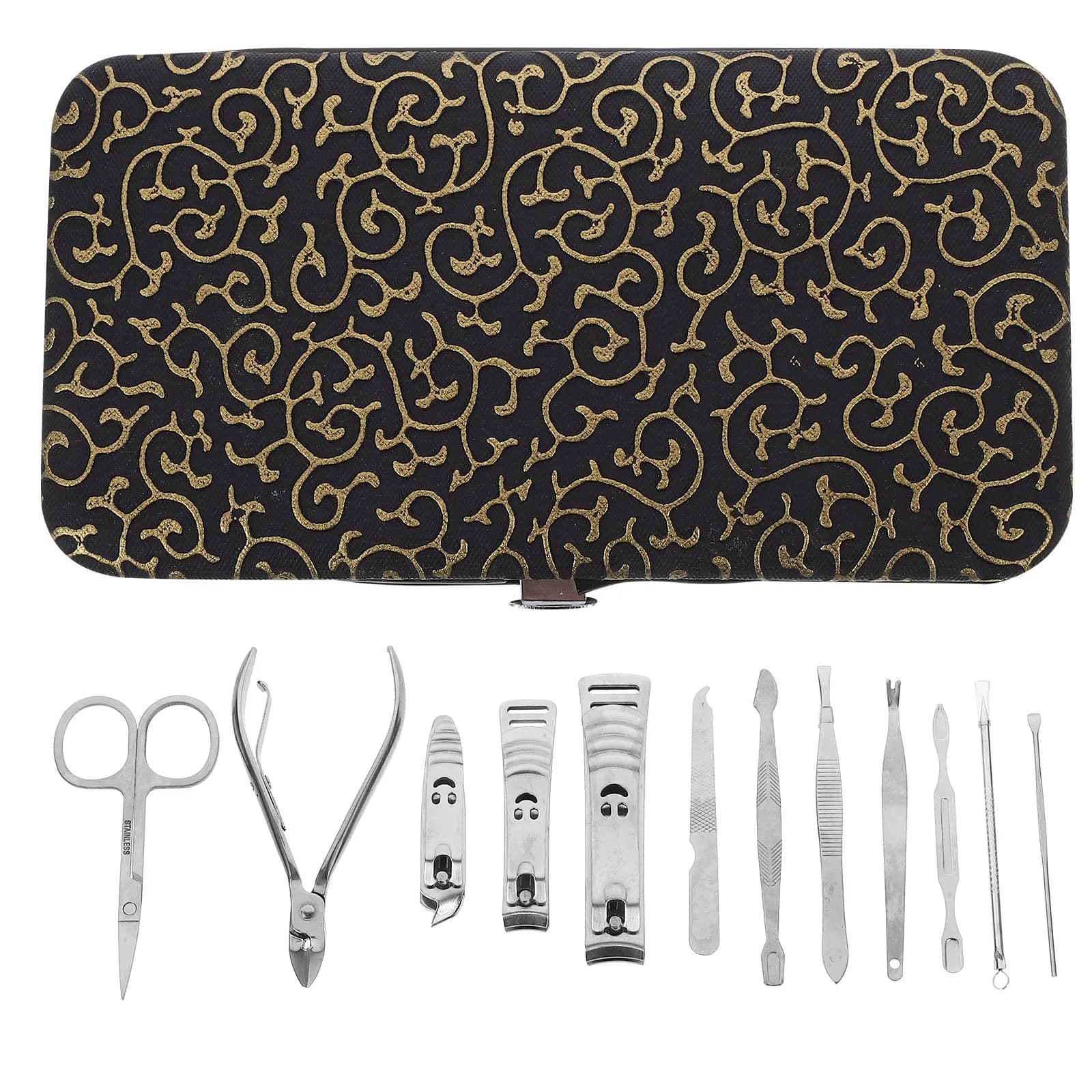 12Pcs Premium Manicure Set Stainless Steel Silver Nail Clippers Files Scissors Pusher Travel Pedicure Grooming Nail Care Kit