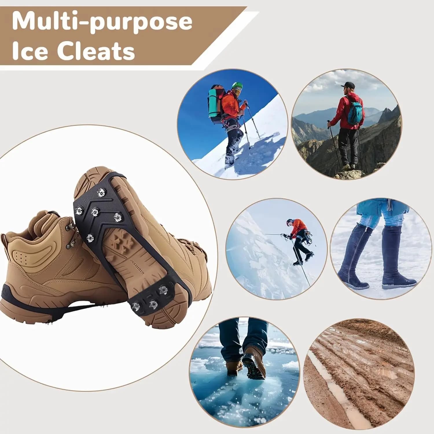 2 Paia di Ramponi per Scarpe e Stivali, Universali con 8 Punte in Acciaio, Antiscivolo per Ghiaccio e Neve, per Escursionismo Invernale, Arrampicata e Pesca sul Ghiaccio