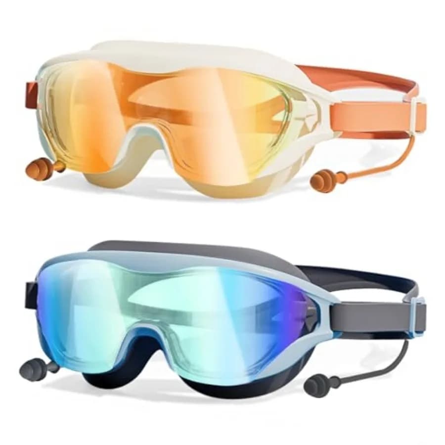 Swim Goggles 2 Pack, Anti-Fog Anti-UV Wide View Swimming Goggles for Boys and Girls Age 8-15 OrangeBlue