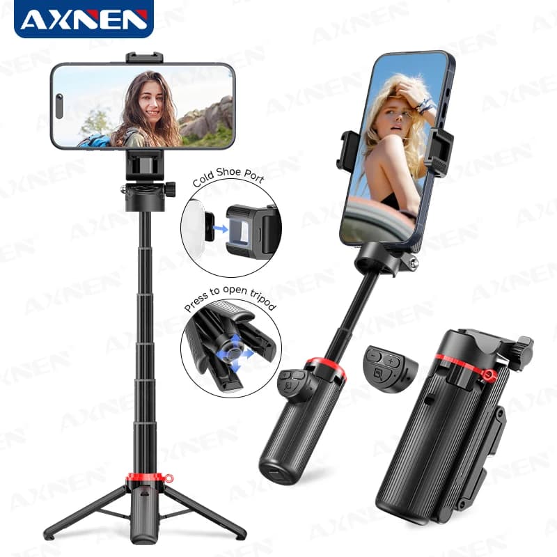 Mini Asta Selfie Quadpod 360 ° Supporto Rotante per Telefono con Clip a Slitta Fredda, Stabile per Riprese, Portatile da Viaggio per iPhone e Android