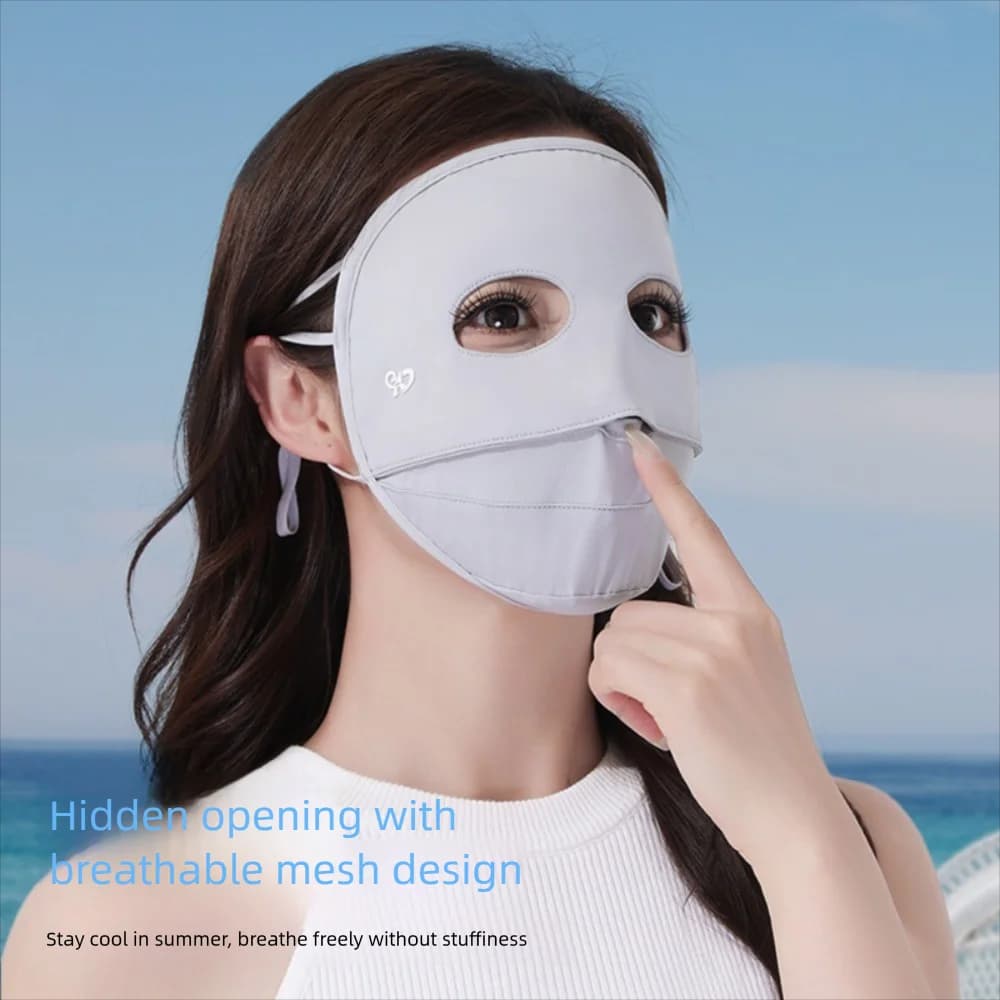 Maschera Traspirante in Seta Ghiaccio alla Moda, Elastica Anti-UV, Copertura Completa del Viso, Senza Cuciture, Tinta Unita, Protezione Solare per Donne
