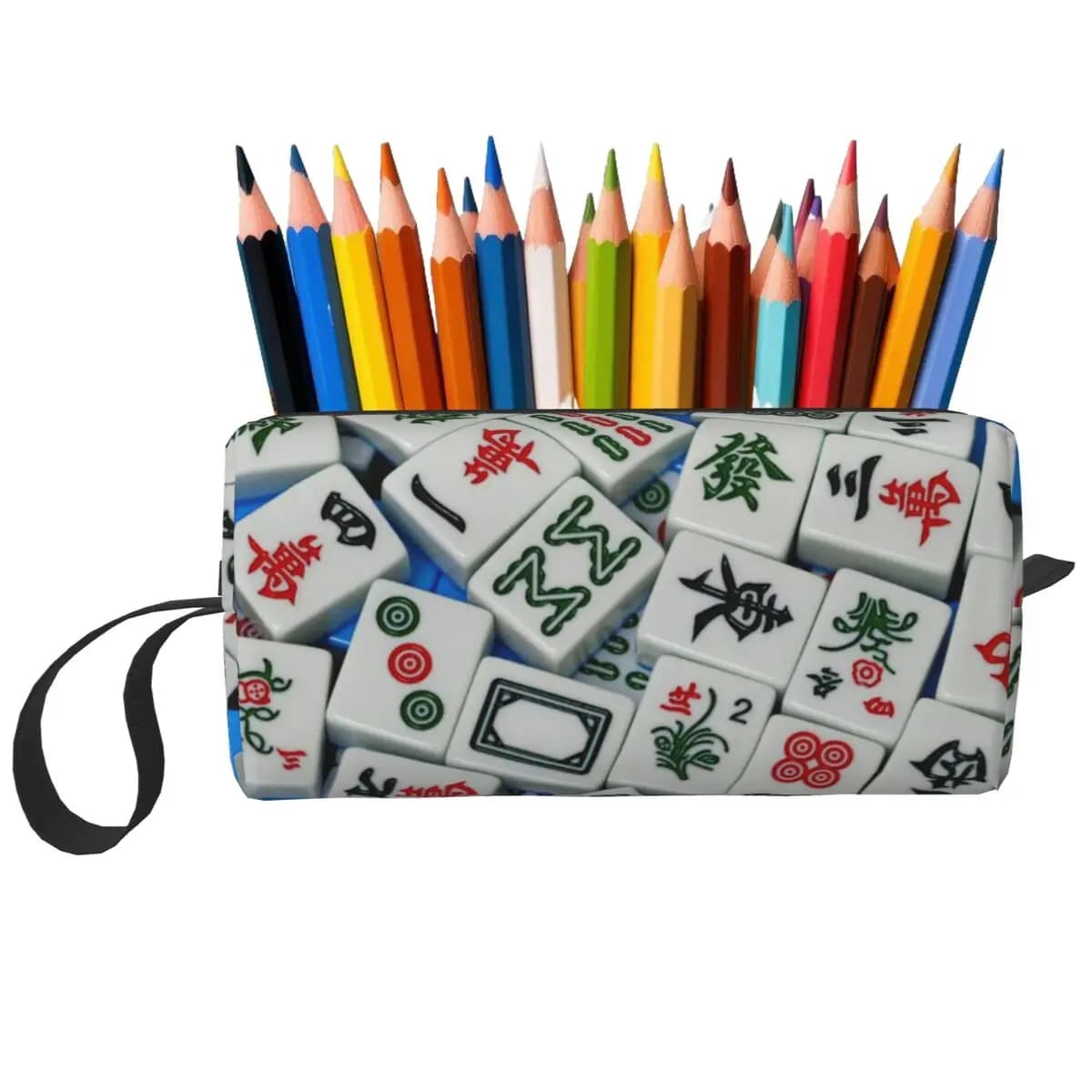 Mahjong Tile Pattern Pencil Case for Students Pen Box Pencil Bag Stationery Supplies Women Cosmetic Bag