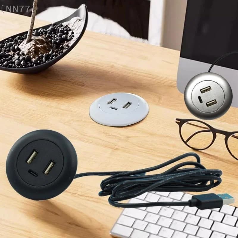 〔NN77〕Type C USB Charger 3 In 1 Splitter Desktop Embedded USB Hub For Laptop PC Mobile Phone Furniture Office Socket〔W7〕