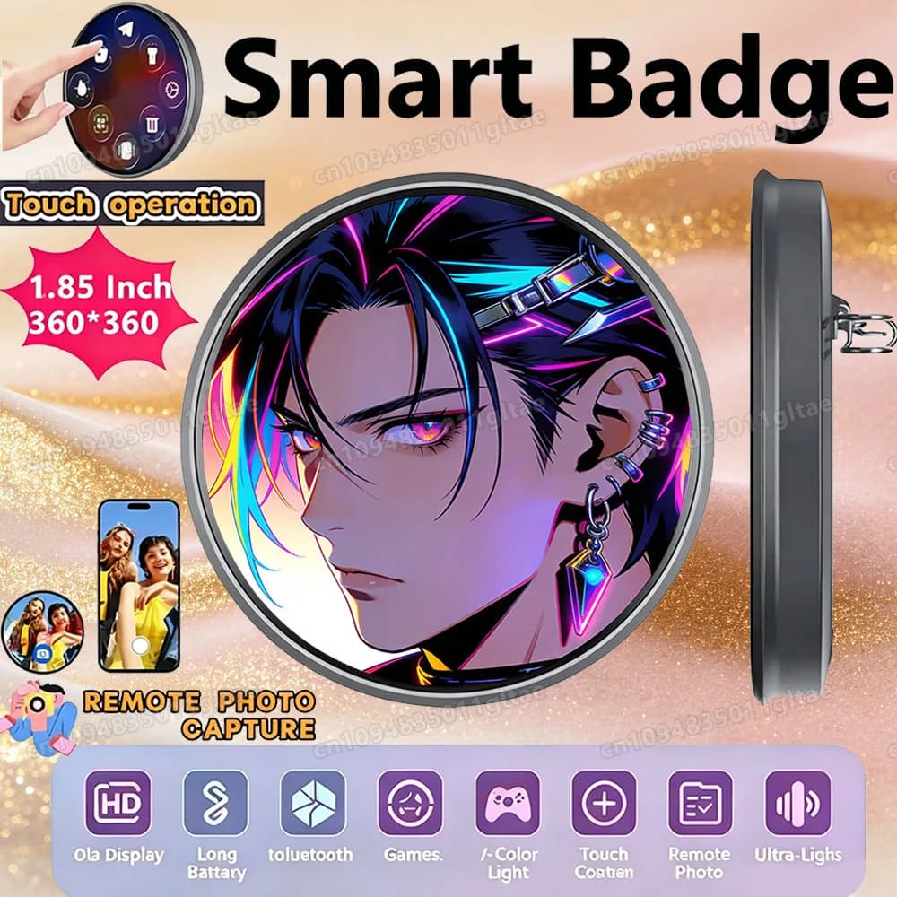 Electronic Badge HD Display Screen Bluetooth GIF Video Playback Touch Screen LED Audible Video Play Dynamic Smart Badge Fans New