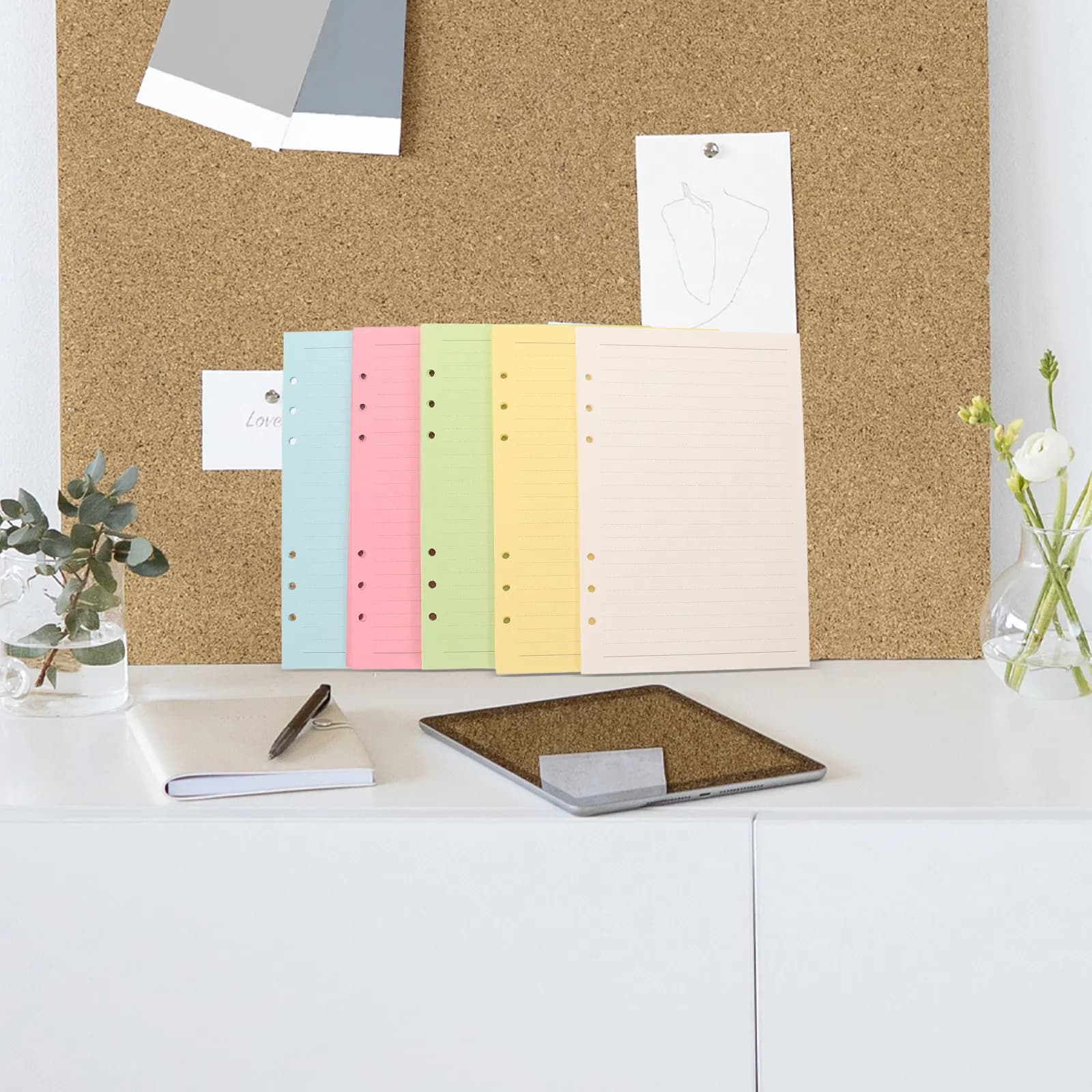 100 Fogli A5 a Righe, Carta a Fogli Mobili in 5 Colori, Ricarica per Quaderni Ricaricabili, Inserti per Agende, Organizer, Fogli per Test, Raccoglitori