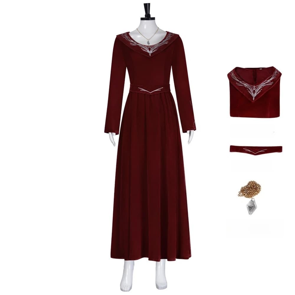 Abiti femminili di Halloween Rhaenyra Cosplay Abito rosso scuro Costume TV House Gioco di ruolo Drago 2 Abiti Donna Gonne Cintura Collana