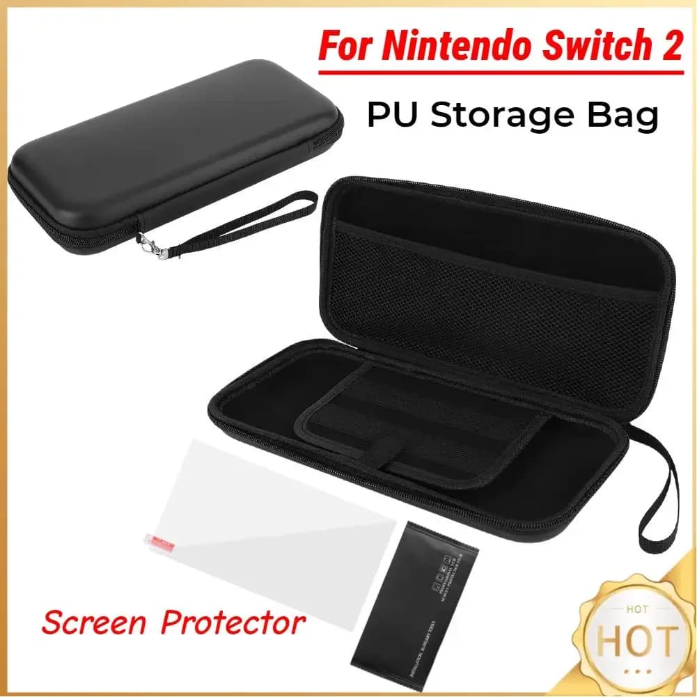 Custodia da Trasporto e Protezione Schermo in Vetro Temperato, Borsa Portatile in PU per Nintendo Switch 2 (2025) NS 2, Custodia da Viaggio Portatile