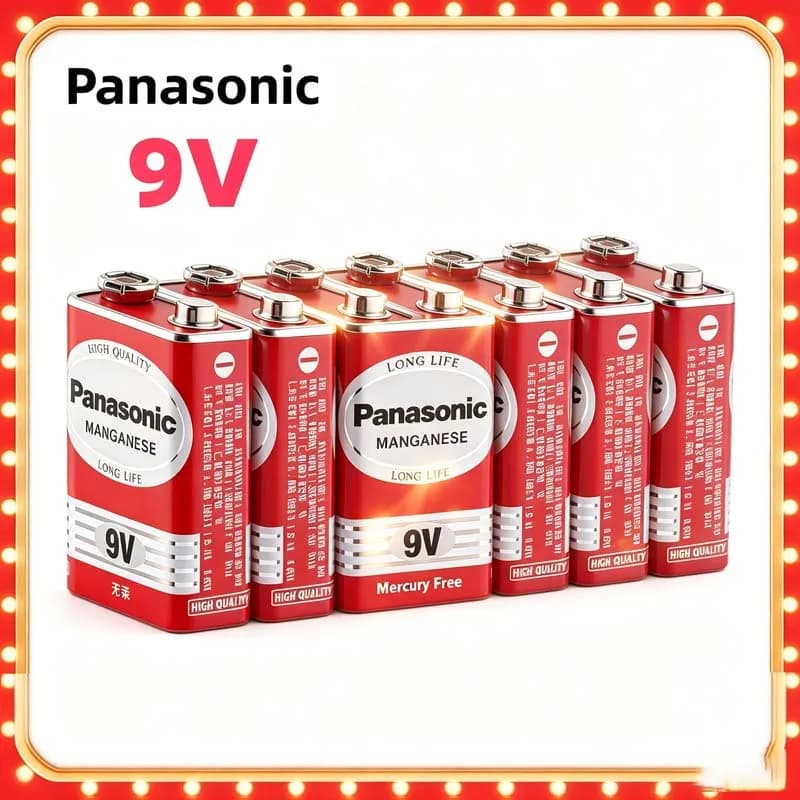Batteria alcalina originale Panasonic 6F22ND 9V senza mercurio a lunga durata per rilevatore di fumo, sveglia, microfono wireless
