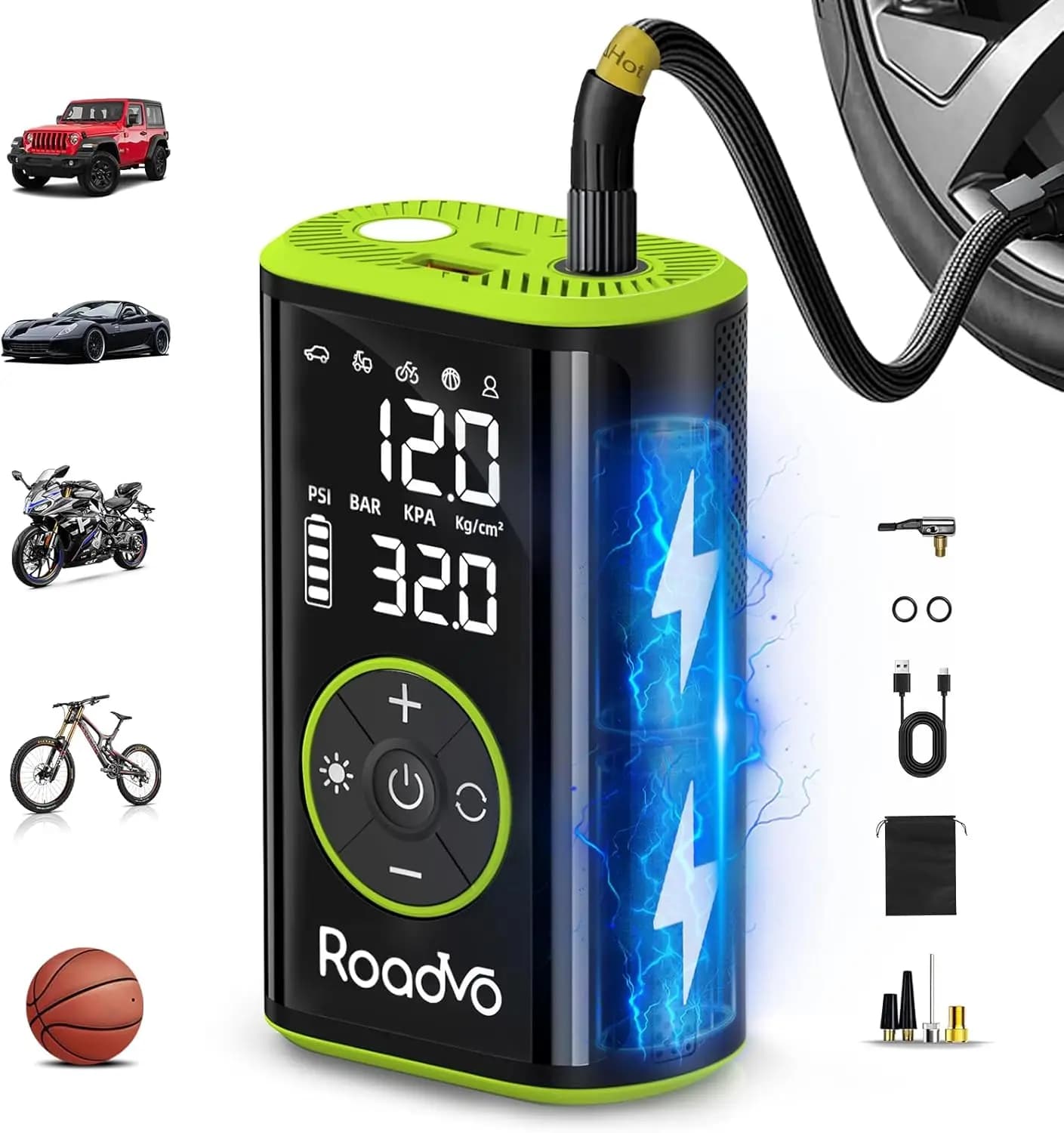 Compressore d'Aria Portatile 150 PSI Senza Fili con Manometro Digitale per Auto, Bici, Moto e Palloni