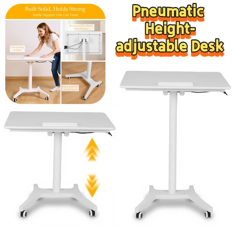 Scrivania pneumatica per laptop in piedi, scrivania per laptop con rotelle regolabile in altezza, pieghevole, inclinabile a 90 gradi, per l'aula dell'home office