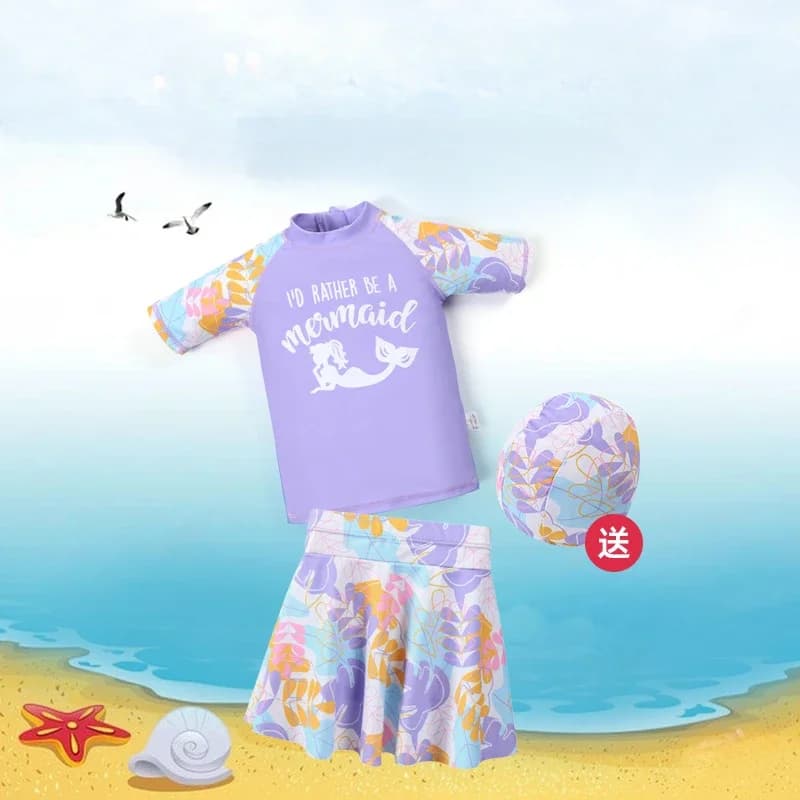 Costume da bagno coreano per bambine, due pezzi, simpatico costume da sirena a maniche corte per neonate, ad asciugatura rapida, con cappello da nuoto