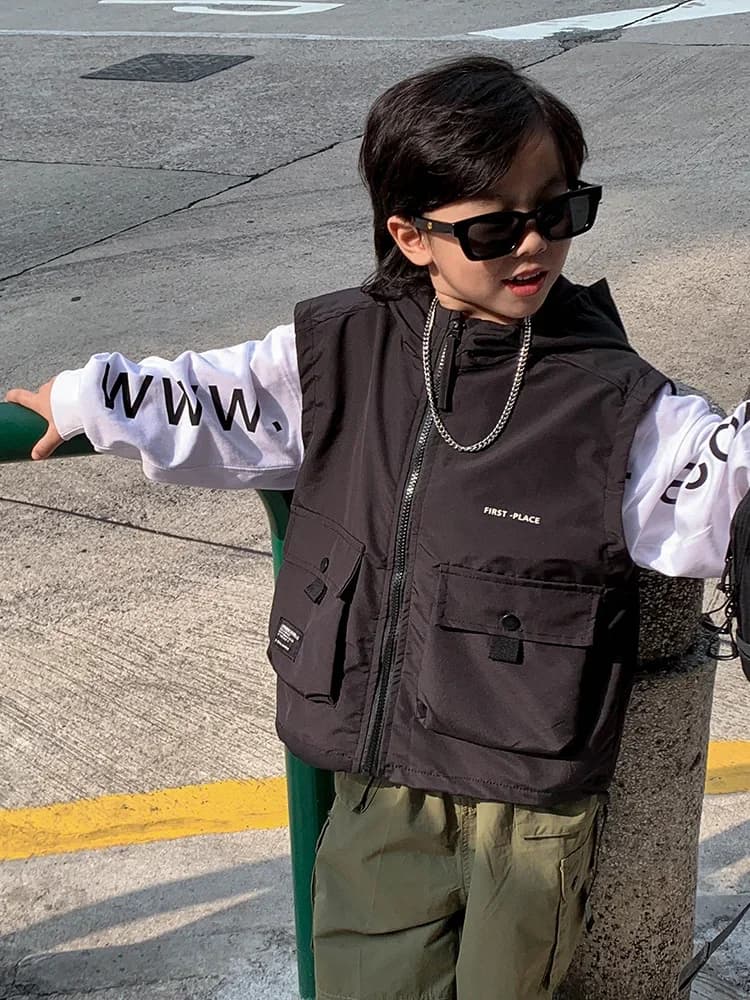 Gilet con cerniera per bambini primavera autunno coreano nuovo parcosto ragazzi bello alla moda Versatile con cappuccio senza maniche fodera interna cappotto