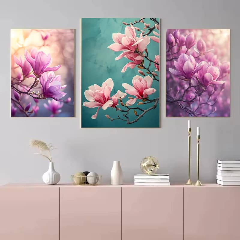 Pink Magnolia Flowers Posters Print Modern HD Plants Flowers Canvas Painting Wall Art Pictures for Home Decoration Cuadros