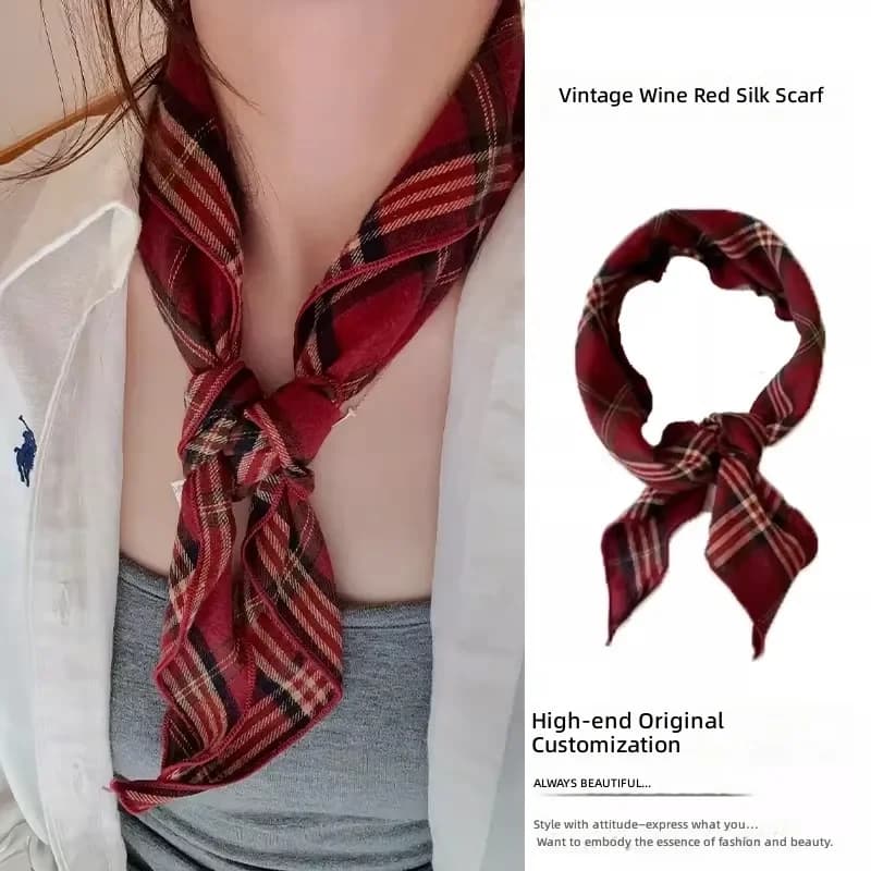 2026 Cotton Small Silk Scarf Plaid Headscarf Triangle Neck Scarf High Sense Versatile Unisex Scarf for Neck Waist or Hair